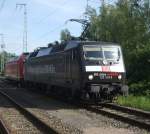 120 159-9 kurz nach ihrer Ankunft aus Stuttgart im Rostocker Hbf.(09.05.09)