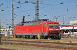 DB Lok 120 144-1 wartet am Badischen Bahnhof auf den nächsten Einsatz. Die Aufnahme stammt vom 27.08.2016.