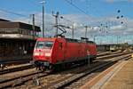 Nachschuss auf 145 069-1, als sie am 07.10.2015 als Lokzug über Gleis 1 durch Basel Bad Bf gen Basel Bad Rbf fuhr. Zuvor brachte sie einen Güterzug in den Rangierbahnhof Muttenz.