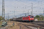 DB Lok 145 003-0 durchfährt den Badischen Bahnhof.