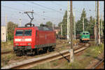 DB 145014-0 und im Hintergrund PKP SU 450202 rangieren am 24.9.2005 im Grenzbahnhof Frankfurt an der Oder.