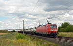 Mit einem gemischten Güterzug war 145 079 am 07.07.20 nach Halle(S) zum dortigen Rbf unterwegs. Hier passiert sie Brehna.