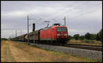 DB 145079 ist hier bei Braschwitz am 26.08.2020 um 11.37 Uhr mit einem Güterzug in Richtung Magdeburg auf der KBS 340 unterwegs.