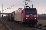 145 062-6 rollt mit einem Gterzug am 02.03.2012 bei Bornitz in Richtung Riesa.