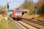 Kalkzug mit 145 004-8 am 21.3.12 bei Gut Hommerchen GK, auf der KBS 485