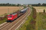 DB 145 045 fährt mit einem gemischten Güterzug auf der Schifferstädter Umgehungskurve Richtung Neustadt/W.