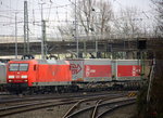 145 070-9 DB  kommt aus Richtung Köln,Aachen-Hbf,Aachen-Schanz mit einem langen Containerzug aus Gallarate(I) nach Zeebrugge(B) und fährt in Aachen-West ein.