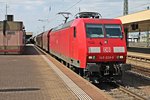 Durchfahrt am 13.05.2015 von 145 029-5 mit eine gemischten Güterzug in Basel Bad Bf gen Rangierbahnhof Muttenz.