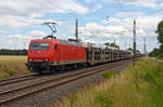 145 089 der BRLL schleppte am 16.06.24 einen vollen BLG-Autozug durch Wittenberg-Labetz Richtung Dessau.