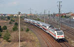 Wegen Bauarbeiten in Magdeburg am 02.04.17 wurden die IC der Linien 55/56 über Dessau und Bitterfeld nach Leipzig umgeleitet. Hier erreicht 146 577 mit einem IC Bitterfeld.