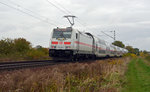 Geschoben von 146 558 fuhr der IC 2445 am 29.10.16 durch Zeithain nach Dresden. Bisher ist das Zugpaar IC 2445/2442 das einzige mit Doppelstock-IC-Wagen gefahrene Zugpaar.