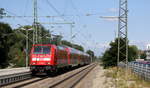 146 205-0 DB kommt einem RE 17021 aus Offenburg-Hbf nach Basel-Bad-Bf(D) und fährt in den Bahnhof von Emmendingen ein und hält in Emmendingen und fährt dann weiter in Richtung Freiburg