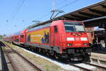 146 281  Meine Ziele  mit RE 4310(Rostock-Hamburg)kurz vor der Ausfahrt im Rostocker Hbf.19.07.2024