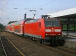 Die Dortmunder 146 006-2 mit  Rhein-Haard-Express  RE2  (RE10213) von Mnchengladbach nach Mnster Westf.,Einfahrt in Gelsenkirchen Hbf.(01.09.2008)