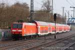 RE1 Ri. Hamm Westf. (146 001-3) fhrt am 28. Mrz 2010 um 17:36 Uhr durch Duisburg Groenbaum