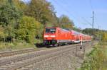 146 210 ist mit RE 19222 nach Mosbach-Neckarelz auf der Filsbahn unterwegs.Bild entstand bei Reichenbach an der Fils am 20.10.2012
