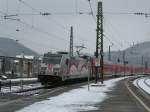 Ein InterRegioExpress von Stuttgart nach Lindau fhrt mit 146 227  Bahnprojekt Stuttgart-Ulm  in den Bahnhof Geislingen(Steige) ein. 26.03.2013.