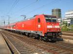 Die Br.146 219-1 bei der Ausfahrt in Aalen. Dieser RE-Zug fuhr nach Stuttgart Hbf. Aufgenommen am 26.04.06 in Aalen Hbf.