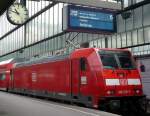 146 216-2 als  Schiebe-Lok  am IRE 4904 nach Karlsruhe in Stuttgart Hbf. Gleis 6, Abfahrt in 11 Minuten am 27.03.2008 um 10:59 Uhr. Der Zug fhrt bis Vaihingen/Enz auf der Schnellfahrstrecke nach Mannheim.