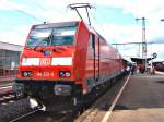 Die BR 146 212-6 im Knotenbahnhof Aalen: die Zug fuhr am 30.08.06 im Wendezugbetrieb in den Bahnhof ein.