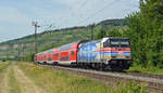 Mit einem RE nach Frankfurt(M) fuhr 146 247 am 15.06.17 schiebenderweise durch Thüngersheim Richtung Gemünden.