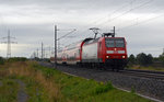 146 008 passiert mit einem RE von Naumburg kommend am 30.09.16 Braschwitz in Richtung Magdeburg.