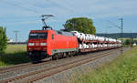 152 109 schleppte am 12.06.17 einen Autozug der Marke Audi durch Retzbach-Zellingen Richtung Gemünden.