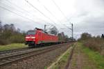 DB Cargo 152 033-7 mit Containerzug am 10.02.18 bei Hanau West in Richtung Frankfurt 