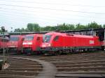 Die Br.1116 229-4 von der bb und die beiden 152er von DB Railion standen am 2.Juni 07 im E-Lok-schuppen des BW Nrnberg RBF abgestellt.