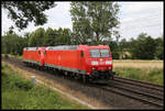 185008-0 und 152091-5 kamen am 5.7.2019 als Lok Zug über die Rollbahn. Um 11.50 Uhr erreichten sie aus Münster kommend den Ortsrand von Hasbergen.