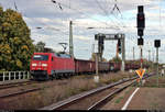 Hochbordwagenzug mit 152 106-1 (Siemens ES64F) durchfährt den Bahnhof Magdeburg-Neustadt Richtung Magdeburg Hbf.