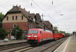 DB 152 107-9 mit einem gemischten Güterzug Richtung Bebra, am 26.07.2024 in Eichenberg.