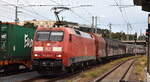 DB Cargo AG, Mainz mit ihrer  152 092-3  [NVR-Nummer: 91 80 6152 092-3 D-DB] und einem Ganzzug Schiebewandwagen am 12.09.24 Höhe Bahnhof Cottbus Hbf.