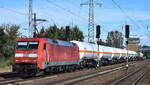 DB Cargo AG, Mainz mit ihrer  152 038-6  [NVR-Nummer: 91 80 6152 038-6 D-DB] und einem gemischten Kesselwagenzug Richtung Rbf. Seddin am 09.10.24 Höhe Bahnhof Schönefeld b. Berlin.