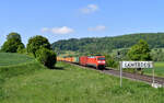 DB 152 039 mit einem Containerzug am 30.05.2021 bei Lamerden