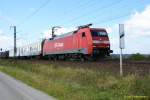 6.10.2007: Br 152 036-0 mit einem Schadwagenzug bei Braunschweig richtung Helmstedt.