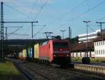 152 149 durchfhrt am 24.Juni 2011 mit einem Containerzug den Bahnhof Kronach richtung Lichtenfels.