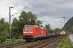 152 008-9 rollt mit einem gemischten Gterzug rechtsrheinisch in Richtung Neuwied. Die Aufnahme entstand bei Hammerstein am 23/07/2011.