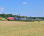 152 160 mit einem KLV auf der Filsbahn Richtung Kornwestheim.Aufgenommen bei Ebersbach an der Fils am 20.7.2013