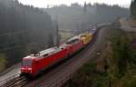 152 072 + 189 xxx + 711 xxx mit gemischten Güterzug am 19.01.2014 an der Frankenwaldrampe bei Steinbach am Wald Richtung Ludwigsstadt.