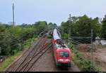 Nachschuss auf 182 003 (Siemens ES64U2) von DB Regio Nordost als RE 3186 (RE1) von Frankfurt(Oder) nach Brandenburg Hbf, der Potsdam Hbf auf Gleis 3 verlässt.