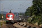 182 021 (9180 6182 021-6 D-DB) legt sich mit dem TEC 42175, Bremen - Verona, bei Ostermnchen in die Kurve. Wie immer ist der Zug komplett ausgelastet. (01.08.2009)