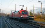 Am Morgen des 03.12.11 fuhren 182 015 und 182 007 Lz durch Leipzig-Thekla Richtung Eilenburg.