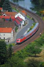 182 024 mit der RB 16318 hat am 29.08.2013 soeben den Bahnhof Bad Ksen verlassen & setzt seine fahrt nach Eisenach fort.