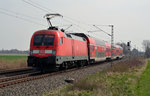 182 018 schob 03.04.16 eine RB/S2 von Magdeburg kommend durch das Zerbster Umland Richtung Dessau.