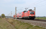 182 022 zog am 09.04.16 eine S2 durch Zschortau Richtung Leipzig.
