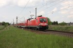 Ausfahrt des DB Taurus 182004 am 19.05.2016 um 11.37 Uhr in Jacobsdorf nach Frankfurt an der Oder.