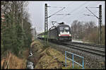 In Höhe des Wilkenbach in Hasbergen ist hier der Flixtrain am 12.02.2023 um 9.38 Uhr unterwegs nach Hamburg. Zuglok ist der MRCE Taurus ES64U2-030. Nächster Halt ist Osnabrück.