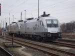 Am 18.02.2012 waren ES64U2-100(182 600)und ES64U2-102(182 602)von Raildox in Stendal vertreten.