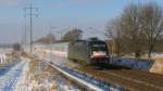 Richtig Neuschnee (der wirklich in der Nacht vorher gefallen war) wirbelte die 182 534 von DB Fernverkehr auf, als sie mit dem EC 249 in Richtung Krakau durchrauschte. 03.02.2012